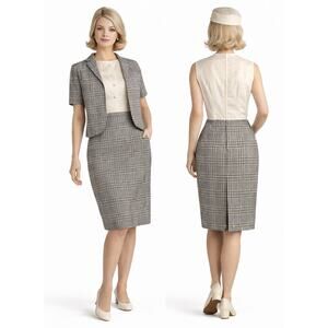 1960s Vintage California Girl Travel Uniform Set Plaid Dress Jacket S-M